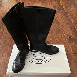 Steve Madden Hurry WC Black and Gold Riding Boots